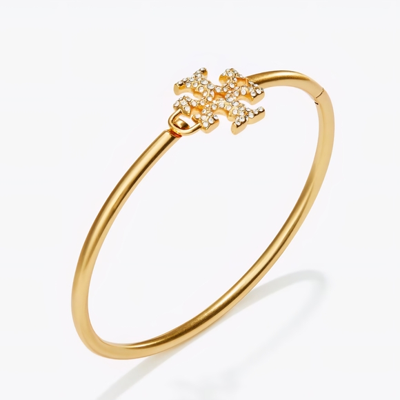 Tory Burch Gold Bangle with Crystal Emblem - Picture 2 of 4